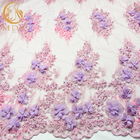 Yumuşak 3D Çiçek Dantel Kumaş 135cm Genişlik Tül Polyester El İşlemeli Net Kumaş