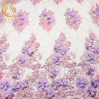 Yumuşak 3D Çiçek Dantel Kumaş 135cm Genişlik Tül Polyester El İşlemeli Net Kumaş