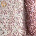 Popüler Pembe Boncuklu Düğün Dantel Kumaşları %20 Polyester Suda Çözünür