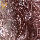 Popüler Pembe Boncuklu Düğün Dantel Kumaşları %20 Polyester Suda Çözünür