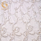 Lüks Ağır Beyaz Dantel Kumaşlar 3D Çiçek Dantel Malzemesi Rhinestones ile 1 Yard