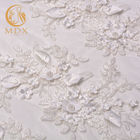 MDX Boncuklu Beyaz Dantel Kumaşlar 140cm Genişlik 3D Çiçeklerle Lüks