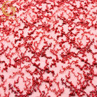 Nakış Boncuklu Kırmızı Çiçek Dantel 20% Polyester Glitter El Yapımı 135cm Genişlik