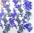 Kraliyet Mavi Boncuklu Dantel Kumaş% 80 Naylon Suda Çözünür 140cm Genişlik Çocuklar İçin Elbise