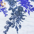Kraliyet Mavi Boncuklu Dantel Kumaş% 80 Naylon Suda Çözünür 140cm Genişlik Çocuklar İçin Elbise