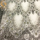 Gri Renk 3D Çiçek Nakış Elbise Kumaş 1 Yard Uzunluk