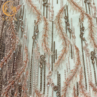 Haute Couture Elbise için Pembe 3D Boncuklu El Yapımı Dantel Kumaş