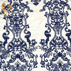 Moda Gösterisi Elbiseler için Mavi Naylon El Yapımı Boncuklu Dantel Kumaş