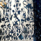 Akşam Parti Elbise için Lacivert 3D Çiçek Nakış Dantel Kumaş